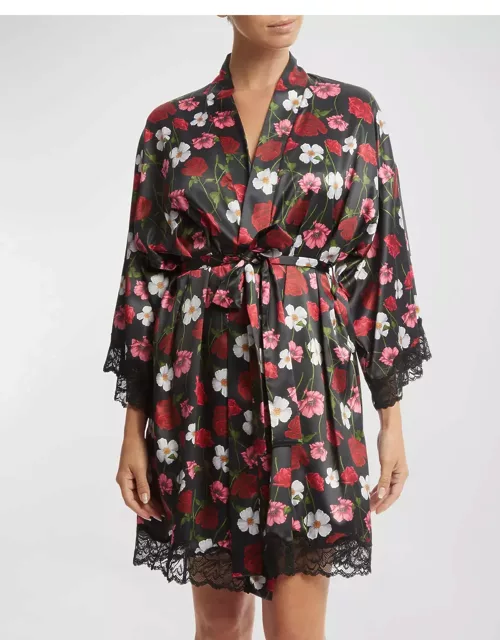 So Luxe Floral-Print Lace-Trim Robe
