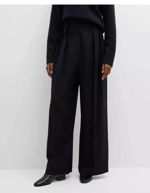 Crissi High-Rise Double-Pleated Wide-Leg Crepe Pant