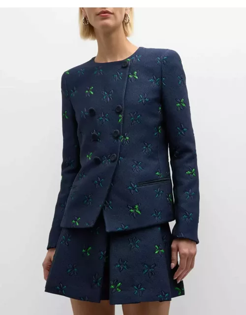 Double-Breasted Floral Jacquard Jacket