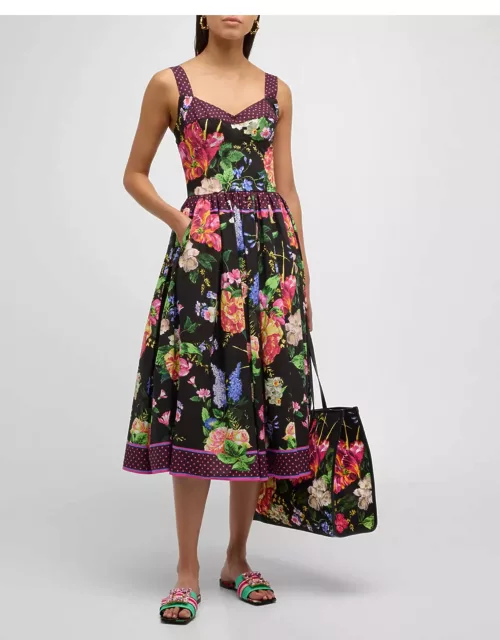 Floral-Print Sleeveless Bustier Fit-&-Flare Midi Dres