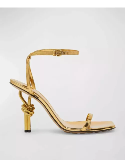 Metallic Knot-Heel Ankle-Strap Sandal