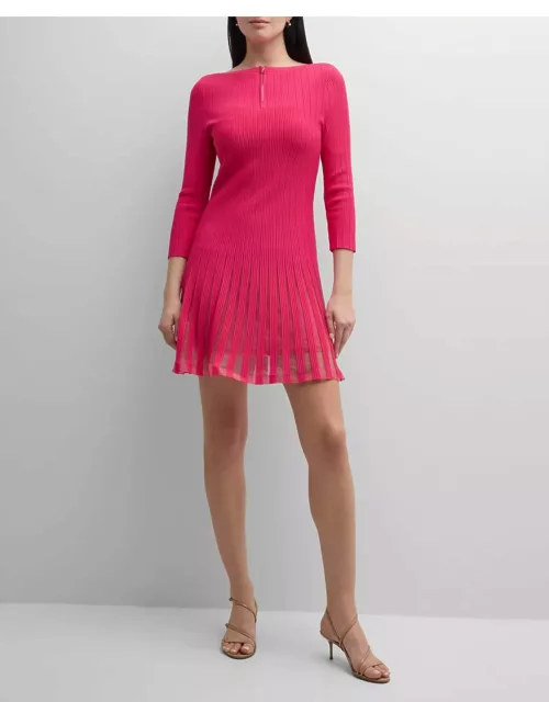 Tabitha Ribbed 3/4-Sleeve Godet Mini Dres