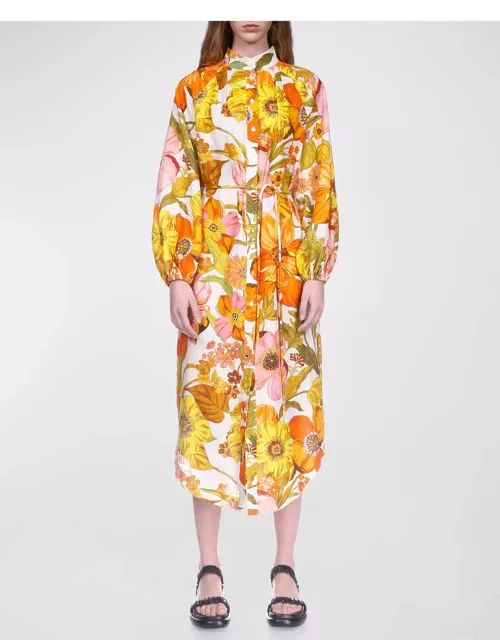 Silas Relaxed Floral Linen Midi Shirtdres