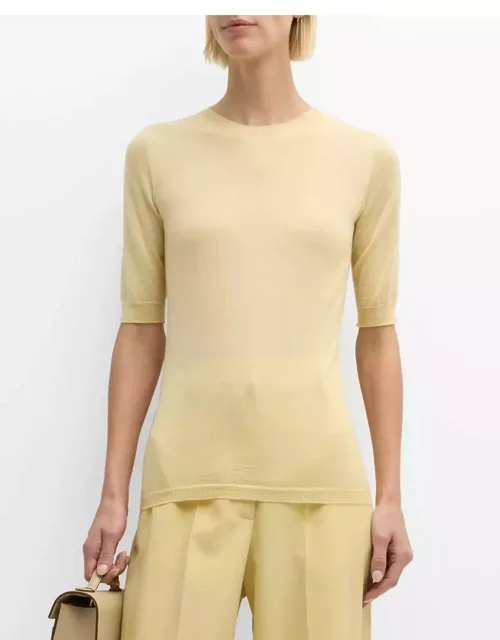 Short-Sleeve Crewneck Cashmere-Silk Sweater