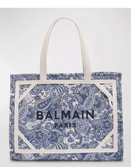 B Army Medium Shopper Tote Bag in Paisley-Print Canvas with Leather Handle