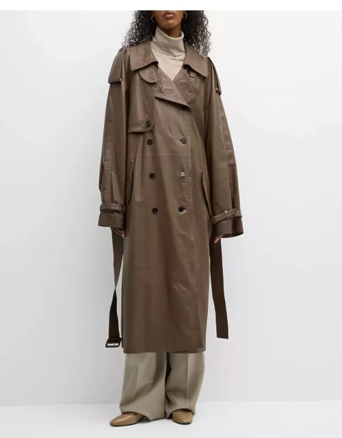 Avio Belted Leather Trench Coat