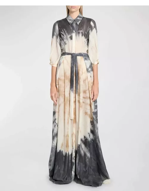 Daisy Tie-Dye Belted Maxi Shirtdres