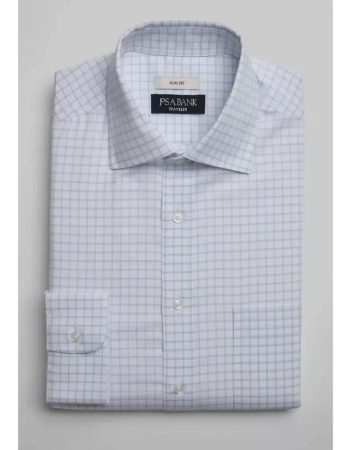 JoS. A. Bank Men's Traveler Collection Slim Fit Grid Dress Shirt, Light Blue, 16 1/2 34