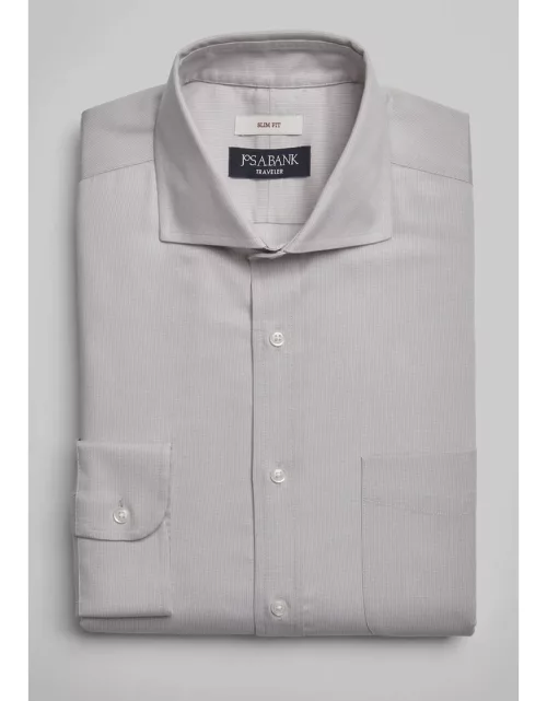 JoS. A. Bank Men's Traveler Collection Slim Fit Check Dress Shirt, Light Grey, 14 1/2 32