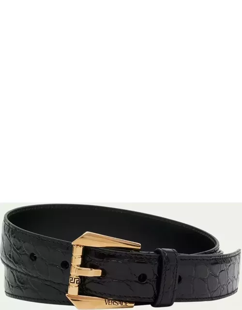 Men's Croc-Effect Leather Belt