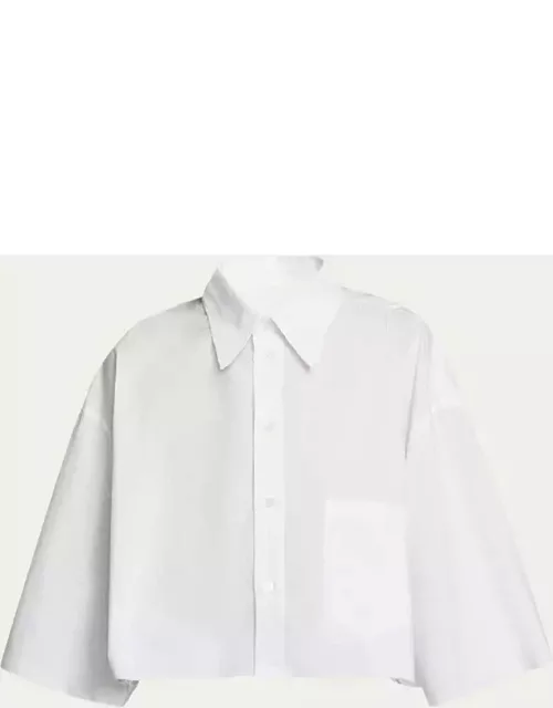 Pinstripe Cropped Short-Sleeve Shirt