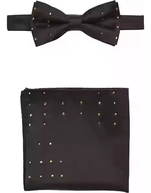 Egara Men's Pre-Tied Bow Tie and Pocket Square Set Black