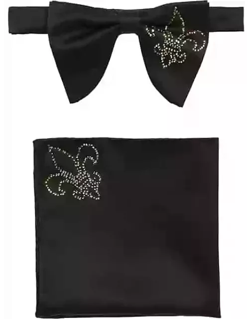 Egara Men's Pre-Tied Bow Tie and Pocket Square Set Black