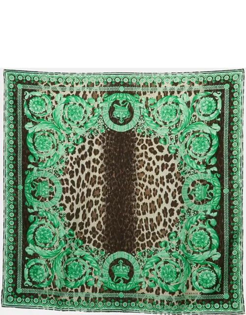 Versace Green Animal & Baroque Print Silk Square Scarf