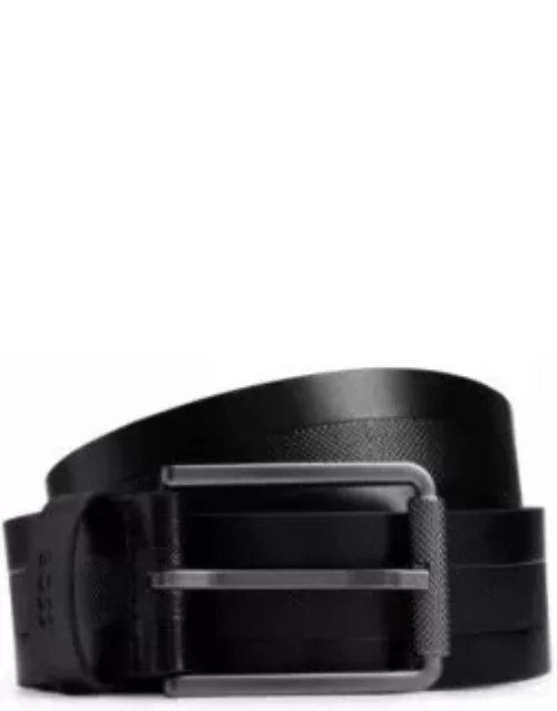 Italian-leather belt with structured stripe- Black Men's Business Belt