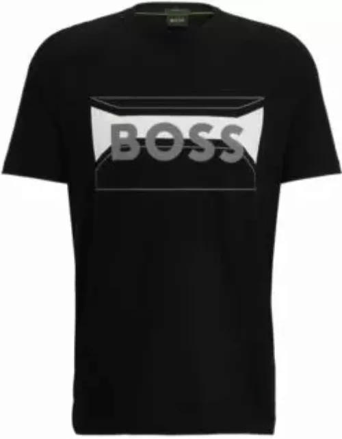 Cotton-blend regular-fit T-shirt with logo artwork- Black Men's T-Shirt