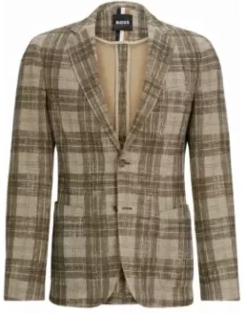 Slim-fit jacket in checked stretch jersey- Light Brown Men's Sport Coat