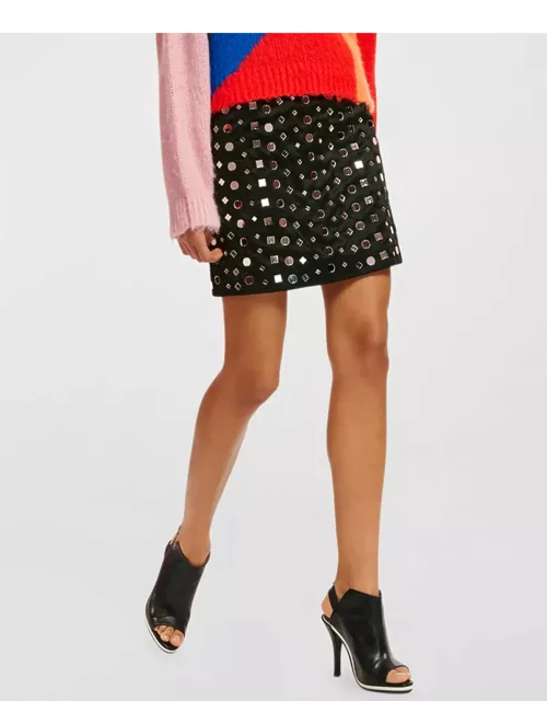 Eshiny Satin Mirror Sequin Mini Skirt