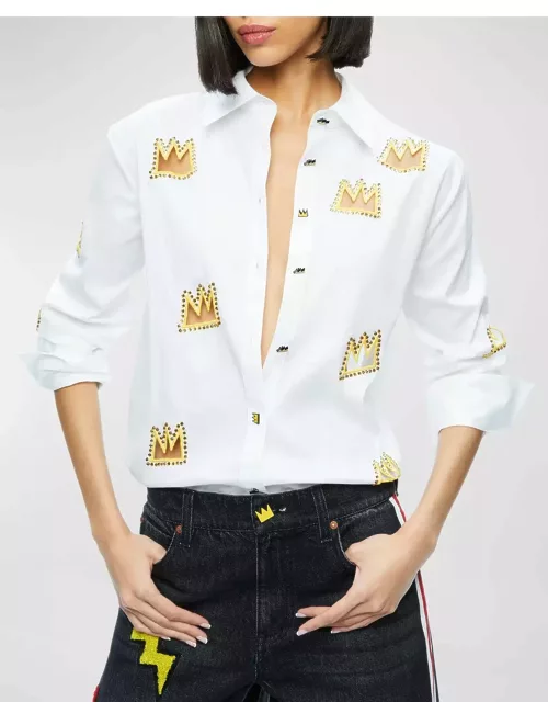 Finely Embellished Crown Cutout Button-Front Shirt