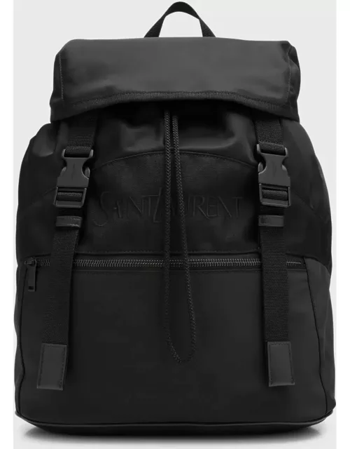 Men's Nylon and Leather Backpack