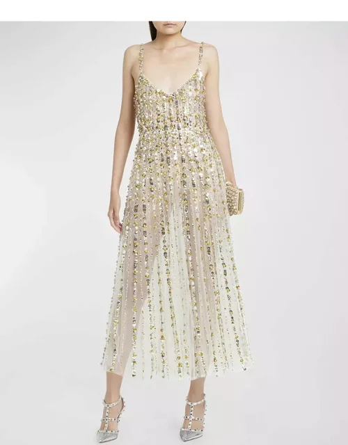 Sequin Embroidered Sheer Cocktail Dres