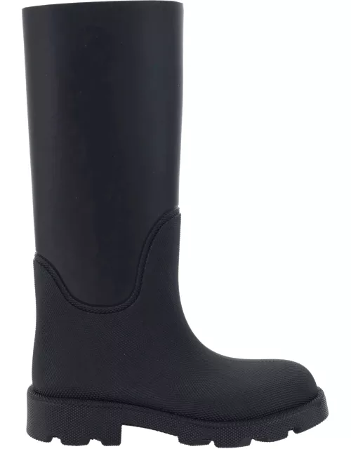 Burberry marsh Black Rainboots With Grained Texture In Rubber Woman