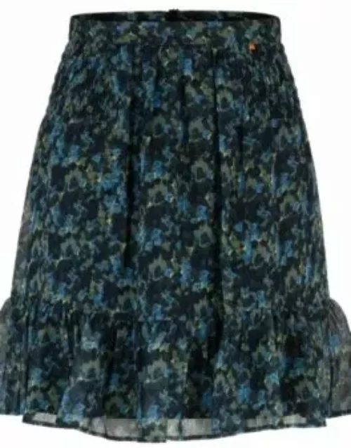 Seasonal-print mini skirt with volant hem- Patterned Women's Casual Skirt