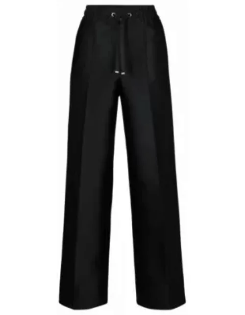 Relaxed-fit trousers in satin with drawstring waist- Black Women's Formal Pant
