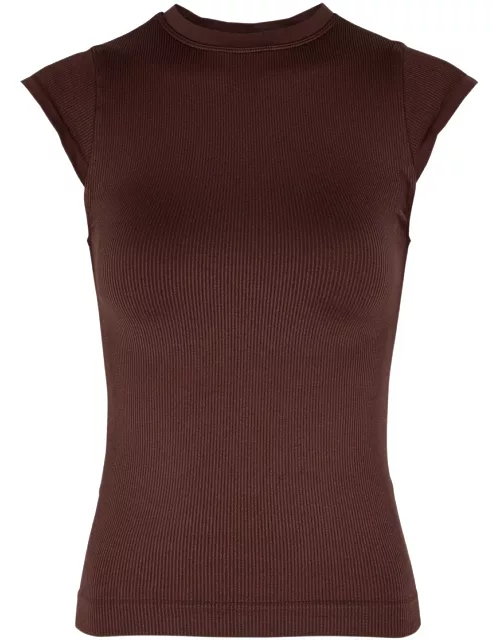 PRISM2 Rouse Ribbed Stretch-jersey Top, T Shirts, Maroon, One