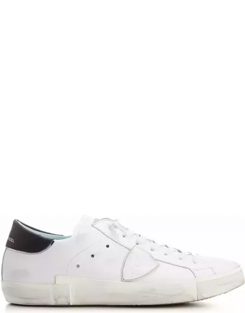 Philippe Model White prsx Leather Sneakers With Black Heel Tab