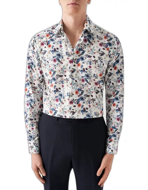 Men's Slim Fit Floral Print Twill Shirt
