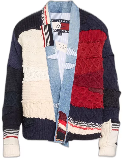Men's Cropped Patchwork Knit Cardigan