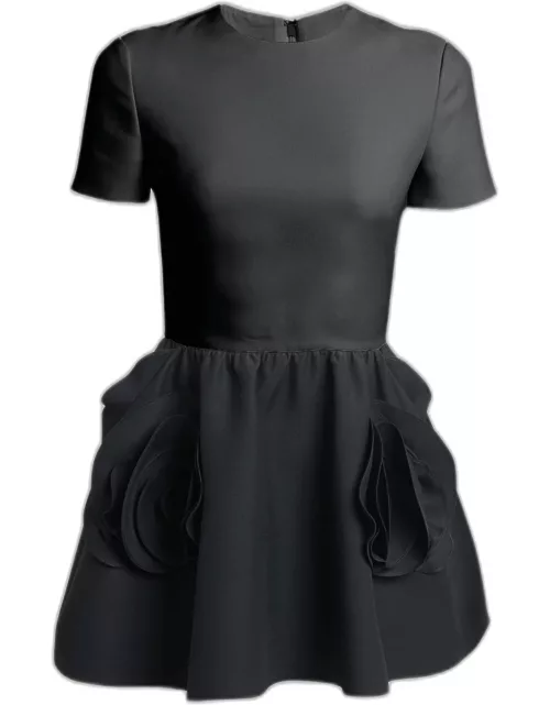 Rosette Short-Sleeve Fit & Flare Mini Dres