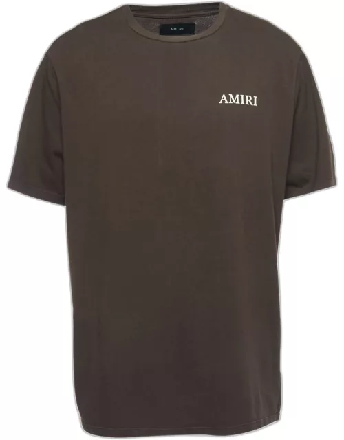 Amiri Brown Cotton Puff Logo Print T-Shirt