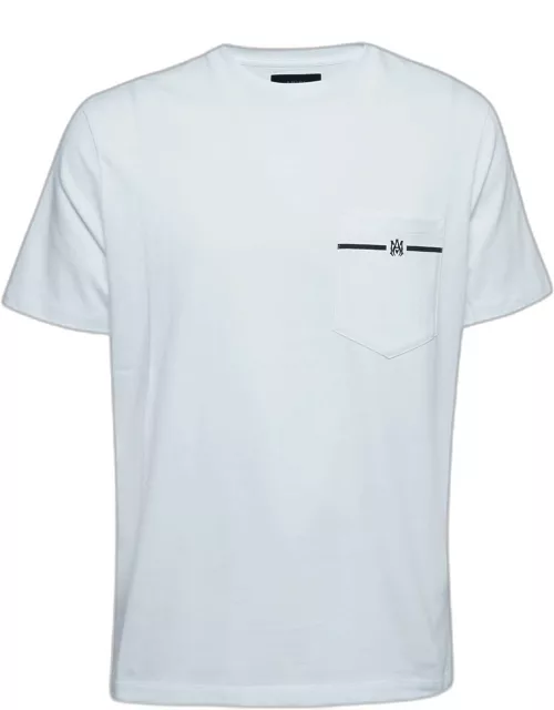 Amiri White Cotton Logo Print Pocket T-Shirt