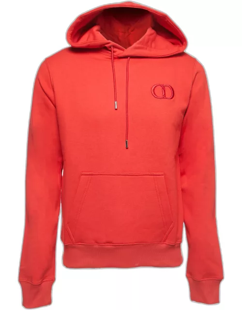 Dior Red Logo Embroidered Cotton Hoodie