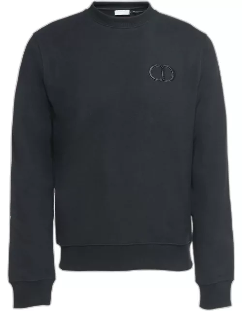 Dior Black Logo Embroidered Cotton Crew Neck Sweatshirt