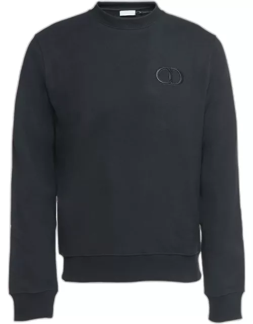 Dior Homme Black Logo Embroidered Cotton Crew Neck Sweatshirt