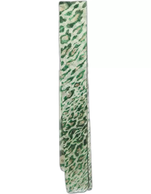 Dior Green Leopard Print Silk Scarf