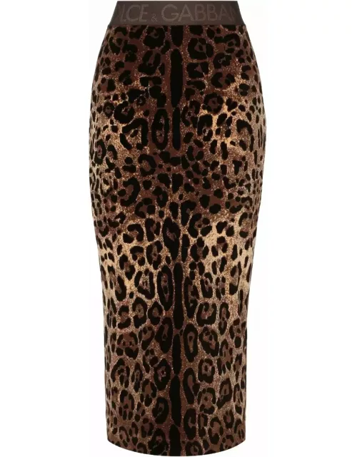 Chenille leopard-print midi skirt