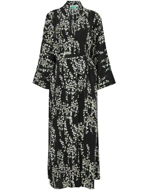 Bernadette Peignoir Floral-print Silk Wrap Dress - Black - 40 (UK12 / M)