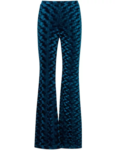 Diane Von Furstenberg Ruthette Leopard-print Flared Velvet Trousers - Dark Blue - S (UK8-10 / S)
