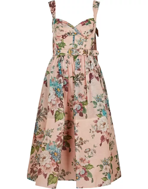 Zimmermann Matchmaker Floral-print Linen-blend Midi Dress - Pink - 1 (UK 10 / S)