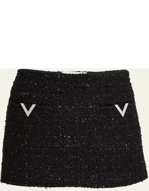 V-Logo Metallic Tweed Mini Skirt