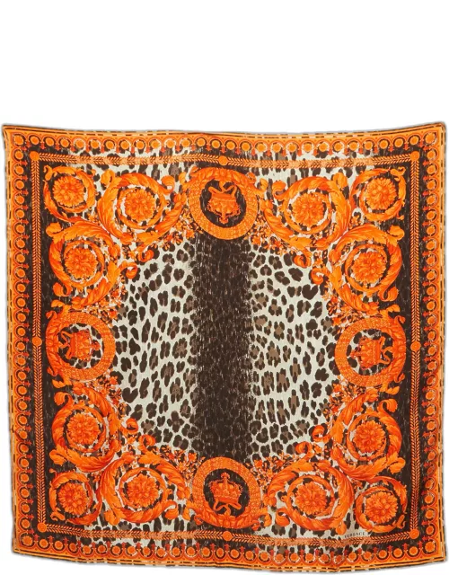Versace Orange Animal & Baroque Print Silk Scarf