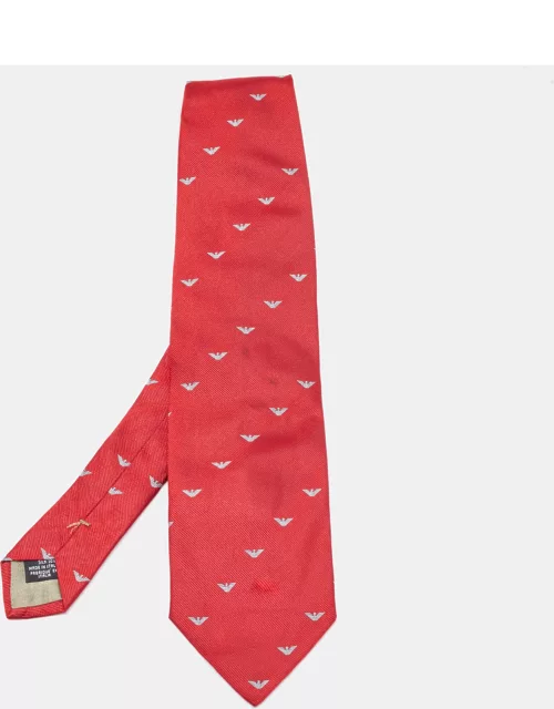 Emporio Armani Red Logo Patterned Silk Traditional Tie