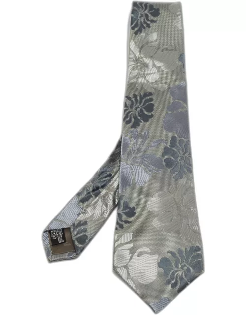 Emporio Armani Grey Floral Patterned Silk Traditional Tie