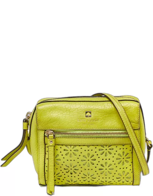 Kate Spade Green Leather Floral Lasercut Crossbody Bag