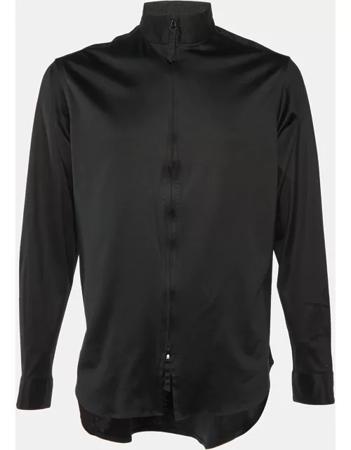 Giorgio Armani Black Cotton Knit Conrast Detail Zip Front Jacket
