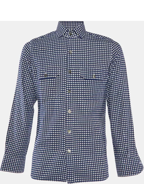 Tom Ford Navy Blue Checkered Cotton Button Front Shirt